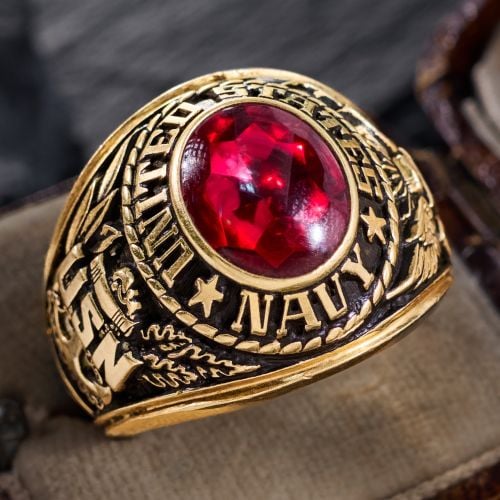 Men's United States Navy Ring 18K Yellow Gold 
