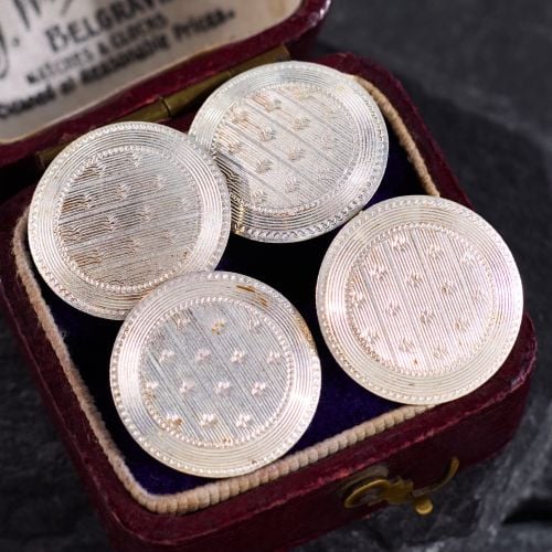 Antique Guilloche Disc Cufflinks Platinum Topped 14K Yellow Gold