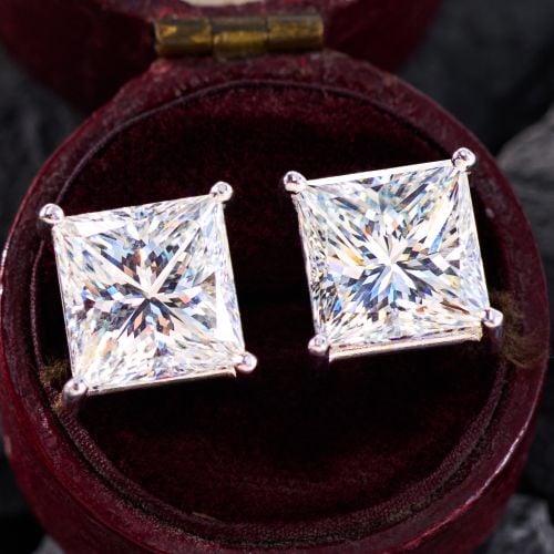 6 Total Carat Princess Cut Diamond Stud Earrings H-I/VS1-2 GIA