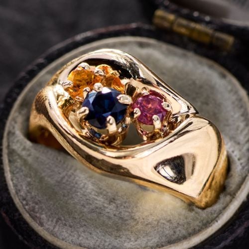 Three Gemstone Ring 14K Yellow Gold