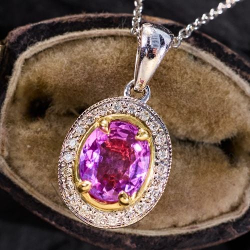 Pink Sapphire Pendant Necklace 14K White Gold