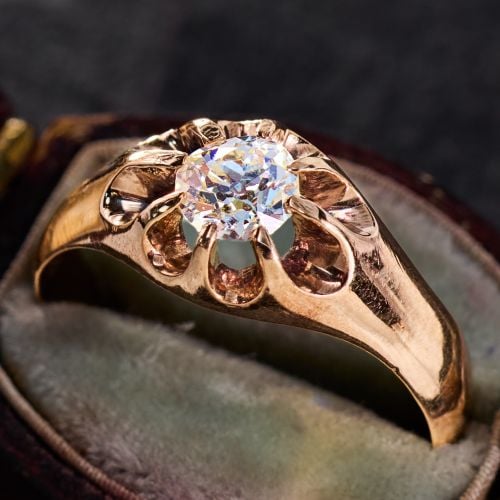 Circa 1880s Men's Victorian Old Euro Diamond Belcher Ring 14K Yellow Gold