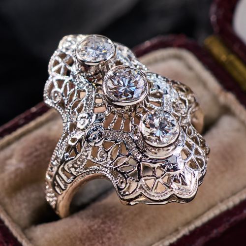 Custom Dinner Rings Three Stone Diamond Dinner Ring 14K White Gold