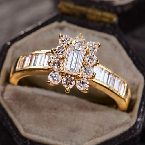 18K Yellow Gold Diamond Halo Engagement Ring