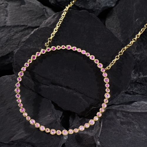 Ippolita Ombré Pink Sapphire Circle Necklace 18K Yellow Gold 