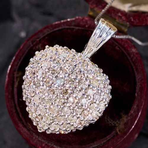 Puffed Heart Diamond Pendant Necklace 14K White Gold