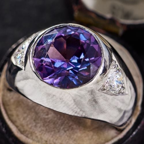 Lab Created Color Change Sapphire Dome Ring Palladium 