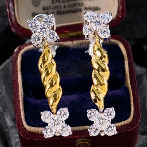 Twisting Diamond Dangle Earrings 18K Two Tone Gold
