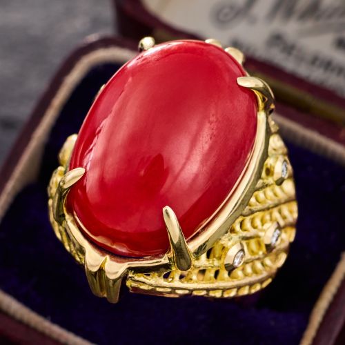 15 Carat Coral Cocktail Ring 18K Yellow Gold 