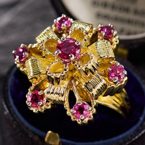 Luxurious Vintage Ruby Ribbon Cocktail Ring 18K Yellow Gold