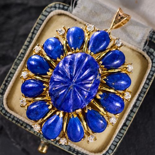 Carved Lapis Pendant 14K Yellow Gold