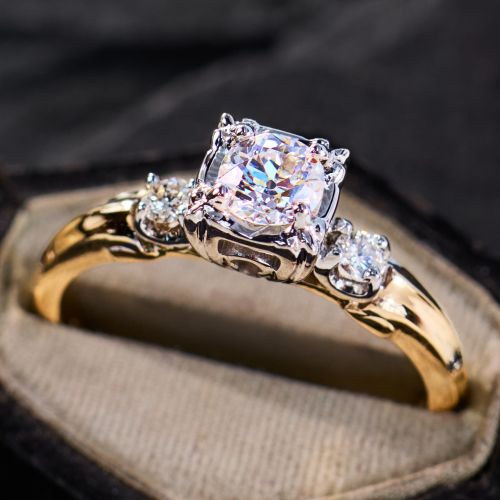Bague Ancienne En Or 18k Avec Diamants - Taille 56, Style Vintage Années 1900