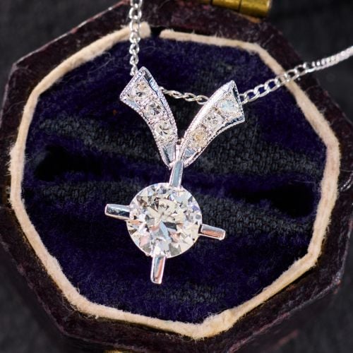 Round Brilliant Diamond Pendant Necklace w/ Split Bail 14K White Gold