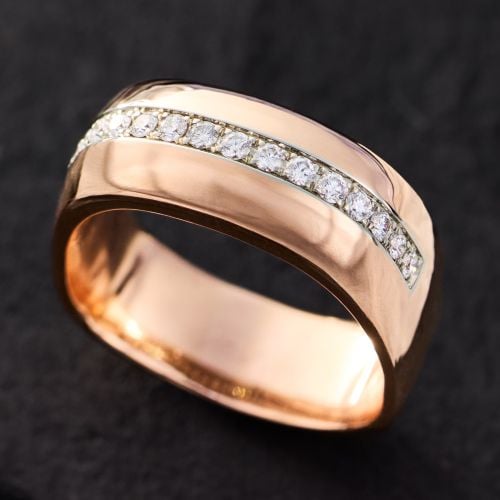 Squared Diamond Band Ring 18K Rose Gold Size 7