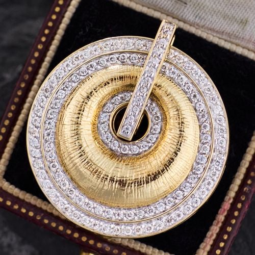 Diamond Halo Disc Pendant 14K Two-Tone Gold