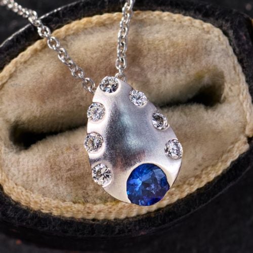 Teardrop Blue Sapphire Pendant Necklace 14K/18K White Gold