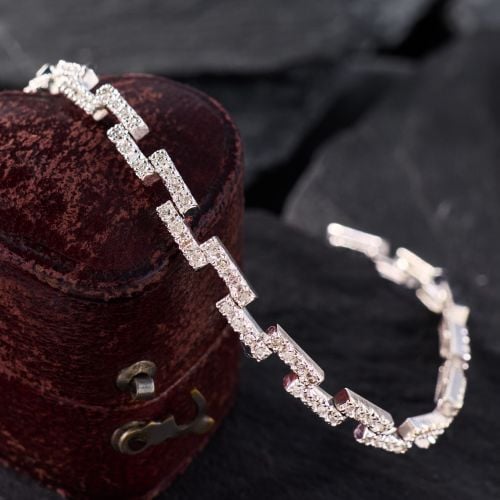 Modern Diamond Link Bracelet 14K White Gold