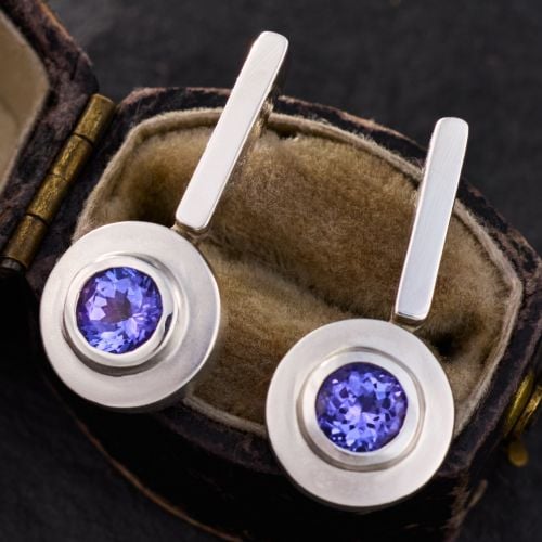 Modern Tanzanite Drop Earrings 14K White Gold 