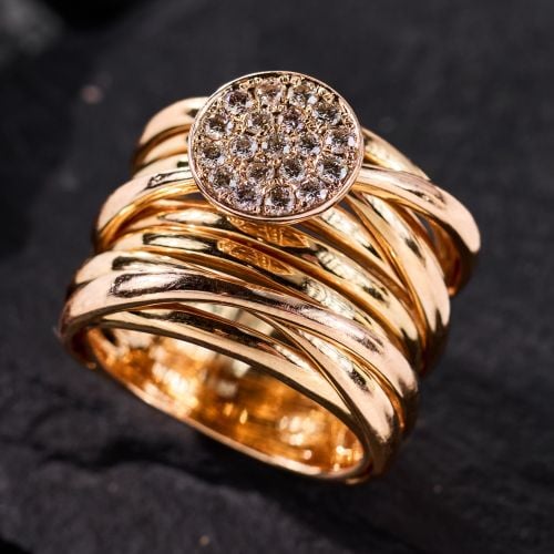 Pavé Diamond Crossover Wide Band Ring 18K Rose Gold 
