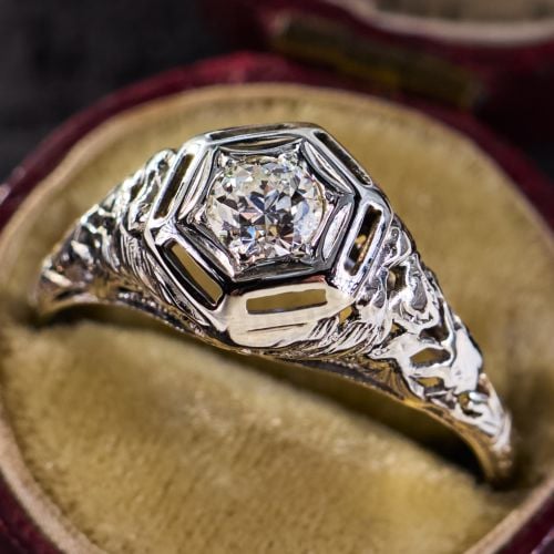 Sunargi Vintage Art Deco 2Kt Round Diamond (CZ) Engagement Ring - White Gold Finish, Sz 58 (US 8)