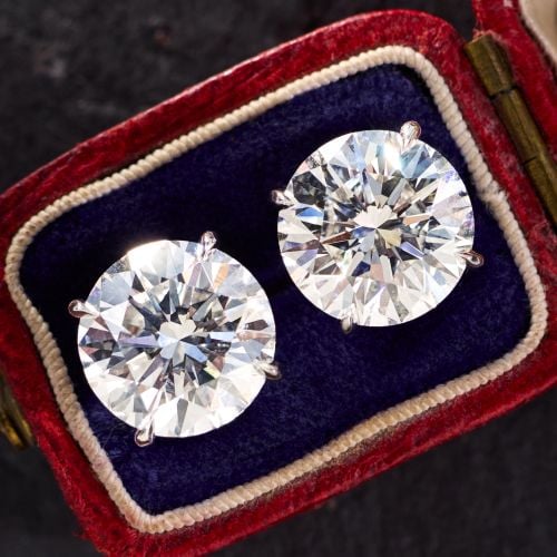 Incredible Round Brilliant Diamond Stud Earrings 8 Carats Total G/SI1 GIA 