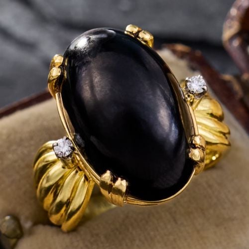 Black Onyx Cocktail Ring w/ Diamonds 18K Yellow Gold