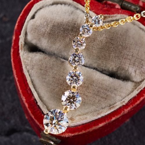7 Stone Diamond Journey Pendant Necklace 14K Yellow Gold