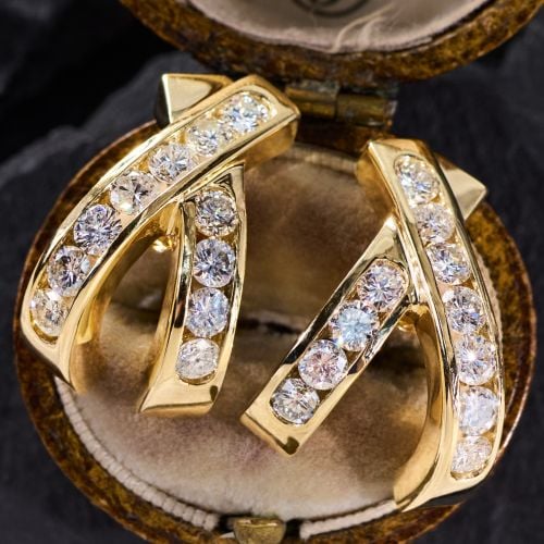 Crisscross Diamond Earrings 14K Yellow Gold