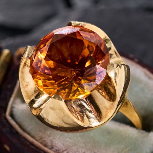 Futuristic Lab Grown Orange Sapphire Ring 14K Yellow Gold Size 6