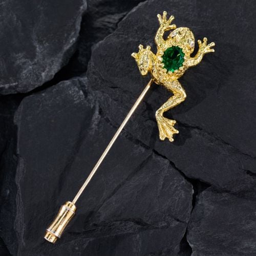 Frog Tourmaline Stick Pin 14K/18K Yellow Gold