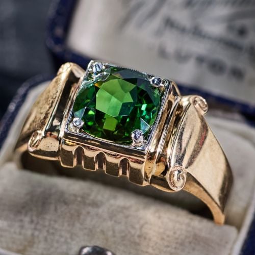 Men's Bi-Color Green Tourmaline Ring Yellow & White Gold