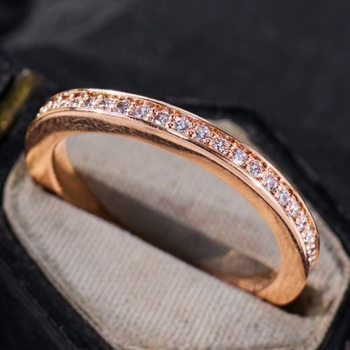 Three-Quarter Diamond Wedding Band Ring 14K Rose Gold Size 6.5