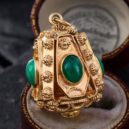 Large Italian Aventurine Quartz Charm Pendant 18K Yellow Gold