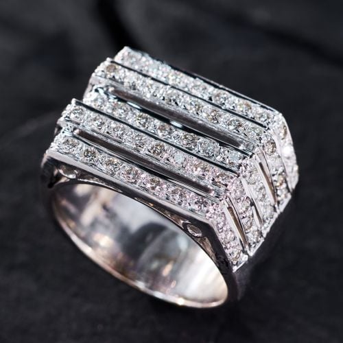 1 Carat Five Row Diamond Wide Band Ring 18K White Gold