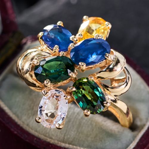 Colorful Oval Sapphire Ring 14K Yellow Gold
