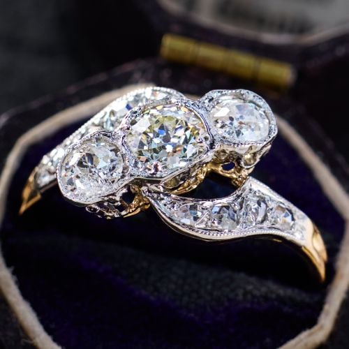 Antique 1910s 3 Stone Diamond Ring 18K Yellow Gold/ Platinum