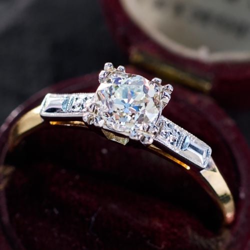 1940s Diamond Solitaire Engagement Ring 14K Two-Tone Gold .76Ct I/SI2 