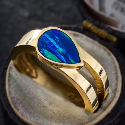 Unisex Lab Grown Opal Band Ring 14K Yellow Gold