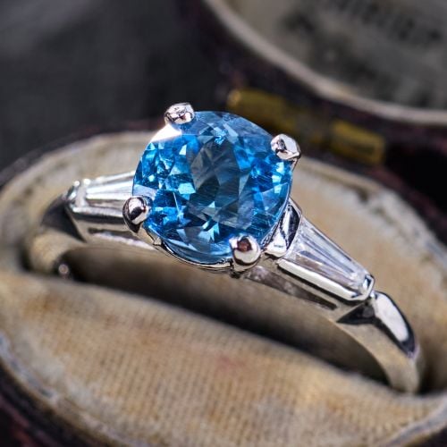 Santa Maria Aquamarine Ring w/ Baguette Diamonds Platinum