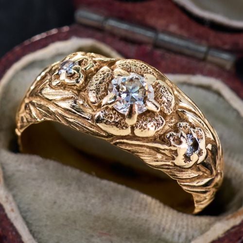 Vintage Floral Engagement Ring 14K Yellow Gold .26Ct H/VS1