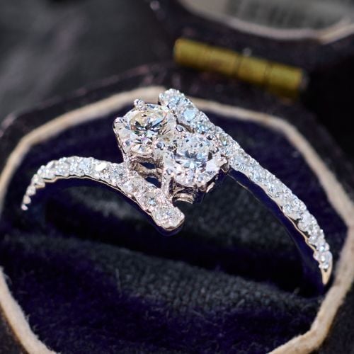 Final Sale: Twin Diamond Bypass Engagement Ring 14K White Gold Size 5