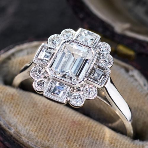 Sophia D. Emerald Cut Diamond Halo Engagement Ring Platinum .53Ct E/VVS1