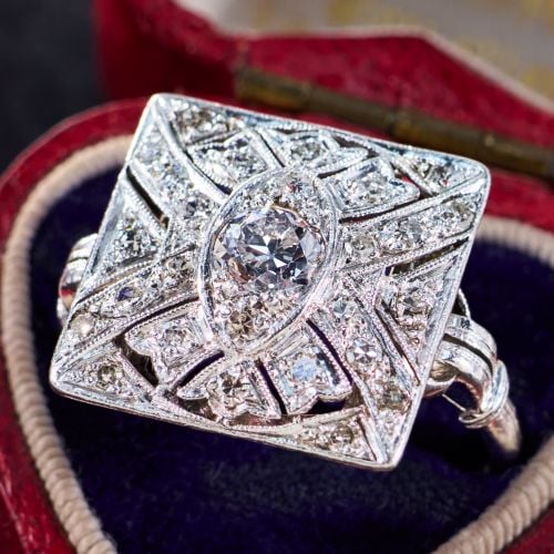 Art Deco Geometric Diamond Ring Platinum Circa 1930s