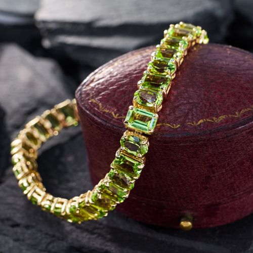 Alternating Emerald & Oval Cut Peridot Line Bracelet Yellow Gold