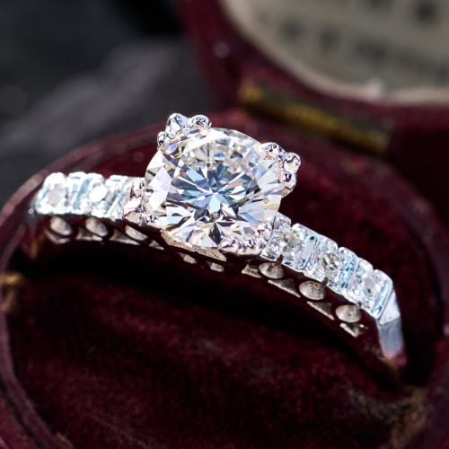 1 Carat Lab Grown Diamond in 1950s Platinum Diamond Ring