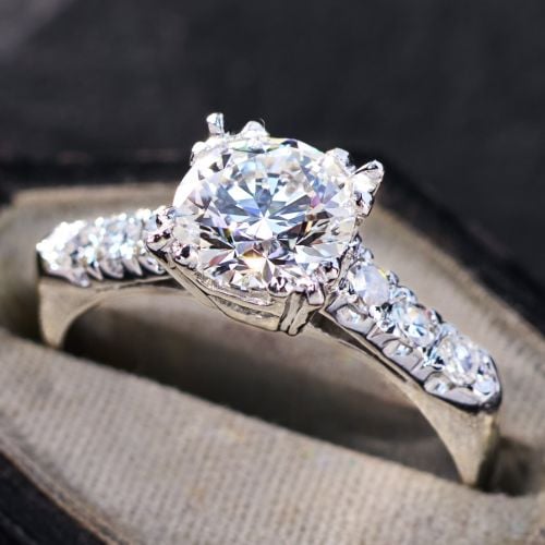 1 Carat Lab Grown Diamond in 1960s Platinum Ring 