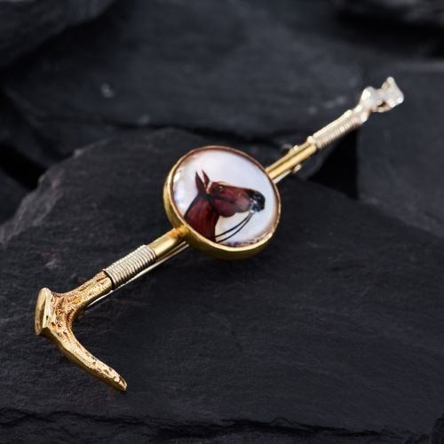 Antique Horse Riding Crop Essex Crystal Pin Brooch 14K Two Tone Gold