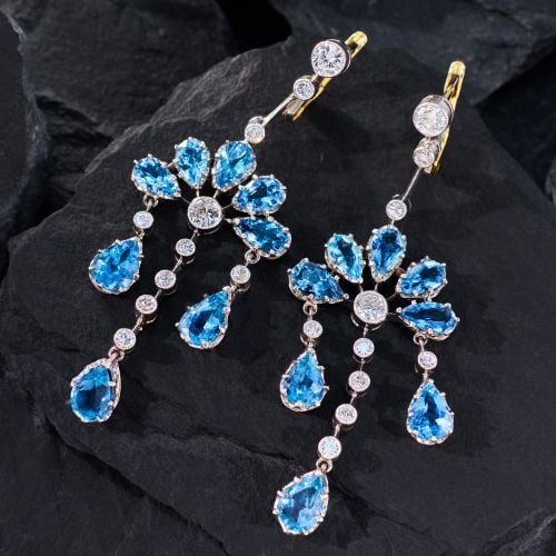 Aquamarine Chandelier Earrings Platinum & 18K yellow Gold 
