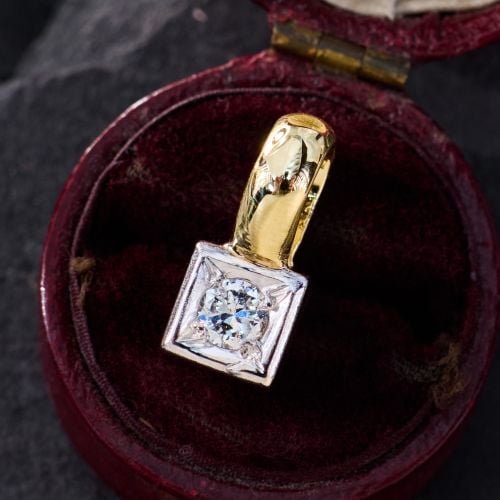Petite Diamond Pendant 18K Two Tone Gold