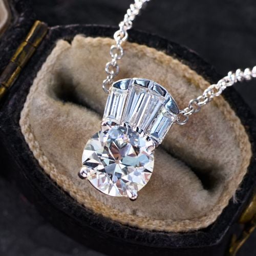 Old European Cut Diamond Pendant Necklace 1.54ct L/SI2